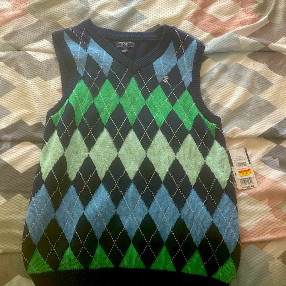 Blue and green patterned vest